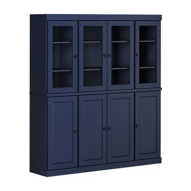 Solid Wood 65" Pantry China Cabinet With Raised Panel And Clear Glass Doors In Navy Blue