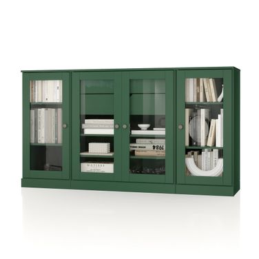 Solid Wood 65" Sideboard With Clear Glass Doors And 2-Drawers In Green