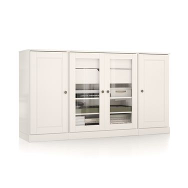 Solid Wood 65" Sideboard With Clear Glass Doors And 2-Drawers In White