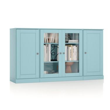 Solid Wood 65" Sideboard With Clear Glass Doors And Adjustable Shelves In Aqua