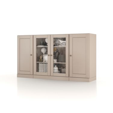 Solid Wood 65" Sideboard With Clear Glass Doors And Adjustable Shelves In Beige