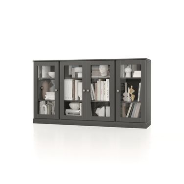 Solid Wood 65" Sideboard With Clear Glass Doors And Adjustable Shelves In Gray