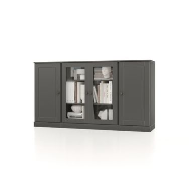 Solid Wood 65" Sideboard With Clear Glass Doors And Adjustable Shelves In Gray