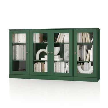 Solid Wood 65" Sideboard With Clear Glass Doors And Adjustable Shelves In Green