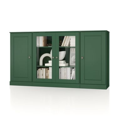 Solid Wood 65" Sideboard With Clear Glass Doors And Adjustable Shelves In Green