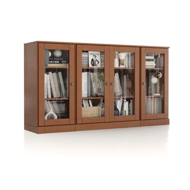 Solid Wood 65" Sideboard With Clear Glass Doors And Adjustable Shelves In Mocha
