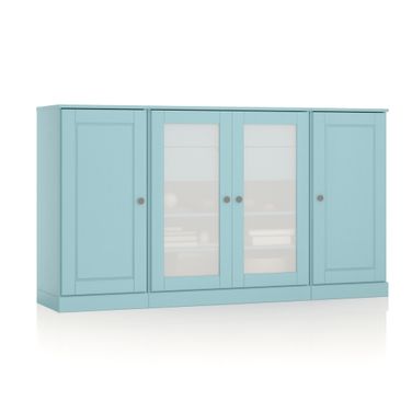 Solid Wood 65" Sideboard With Frosted Glass Doors And 2-Drawers In Aqua