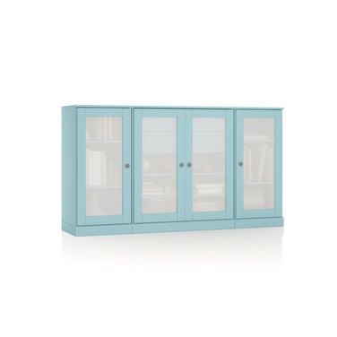 Solid Wood 65" Sideboard With Frosted Glass Doors And 2-Drawers In Aqua