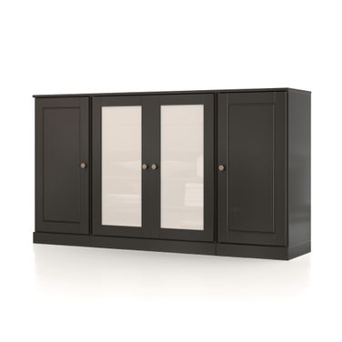Solid Wood 65" Sideboard With Frosted Glass Doors And 2-Drawers In Black