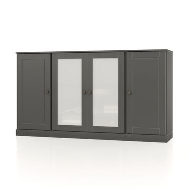 Solid Wood 65" Sideboard With Frosted Glass Doors And 2-Drawers In Gray