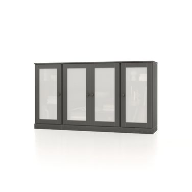 Solid Wood 65" Sideboard With Frosted Glass Doors And 2-Drawers In Gray