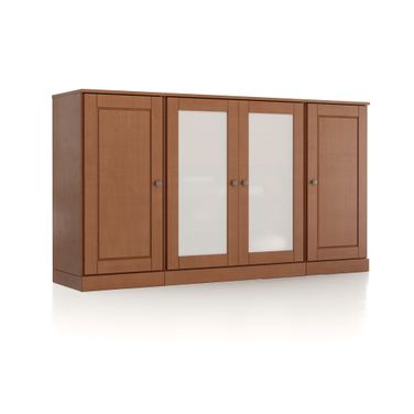 Solid Wood 65" Sideboard With Frosted Glass Doors And 2-Drawers In Mocha