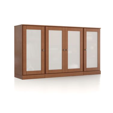 Solid Wood 65" Sideboard With Frosted Glass Doors And 2-Drawers In Mocha