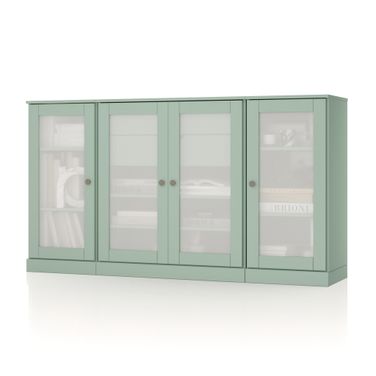Solid Wood 65" Sideboard With Frosted Glass Doors And 2-Drawers In Sage
