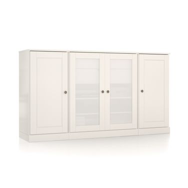 Solid Wood 65" Sideboard With Frosted Glass Doors And 2-Drawers In White