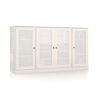 Solid Wood 65" Sideboard With Frosted Glass Doors And 2-Drawers In White