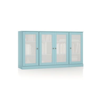 Solid Wood 65" Sideboard With Frosted Glass Doors And Adjustable Shelves In Aqua