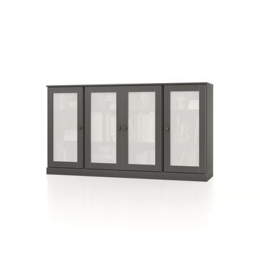 Solid Wood 65" Sideboard With Frosted Glass Doors And Adjustable Shelves In Gray
