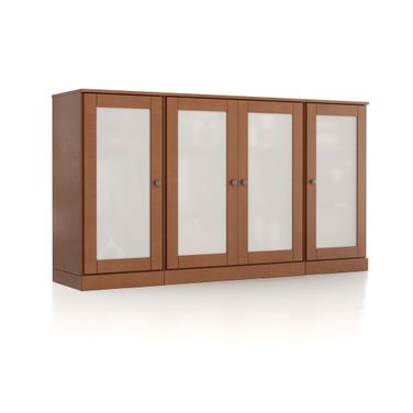 Solid Wood 65" Sideboard With Frosted Glass Doors And Adjustable Shelves In Mocha