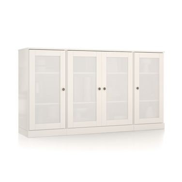 Solid Wood 65" Sideboard With Frosted Glass Doors And Adjustable Shelves In White