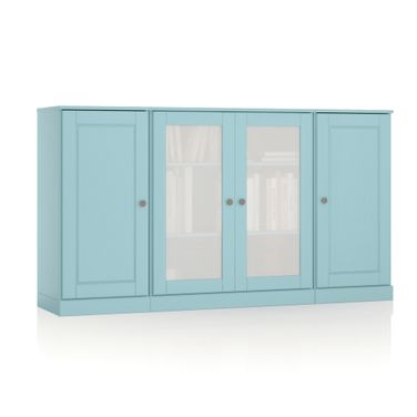 Solid Wood 65" Sideboard With Raised Panel And Frosted Glass Doors In Aqua