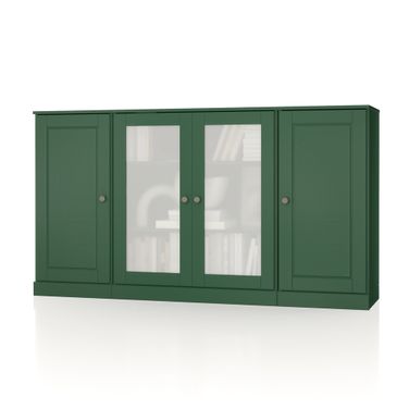 Solid Wood 65" Sideboard With Raised Panel And Frosted Glass Doors In Green