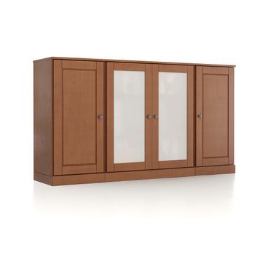 Solid Wood 65" Sideboard With Raised Panel And Frosted Glass Doors In Mocha