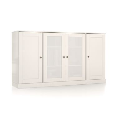 Solid Wood 65" Sideboard With Raised Panel And Frosted Glass Doors In White