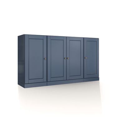 Solid Wood 65" Sideboard With Raised Panel Doors And 2-Drawers In Antique Blue