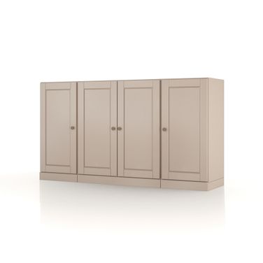 Solid Wood 65" Sideboard With Raised Panel Doors And 2-Drawers In Beige