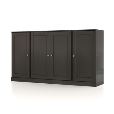 Solid Wood 65" Sideboard With Raised Panel Doors And 2-Drawers In Black