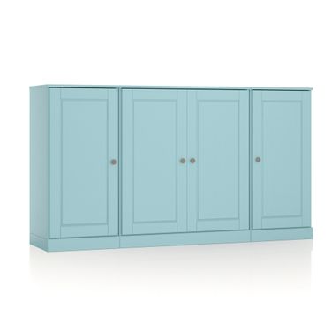 65 Inch Sideboard with Raised Panel Doors and Adjustable Shelves In Aqua