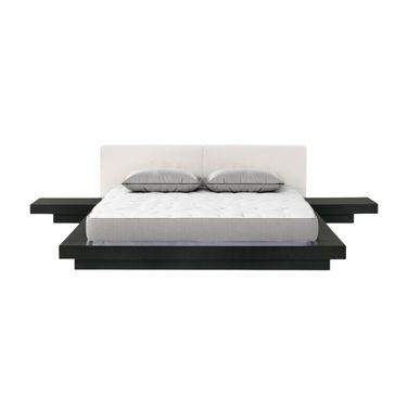 Solid Wood and Faux Leather Queen Bed Frame In Black and White