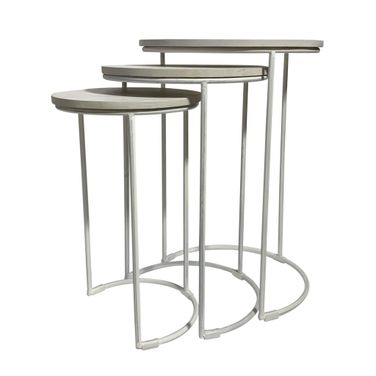 Solid Wood and Metal Round Frame Nested Tables Set of 2 In White