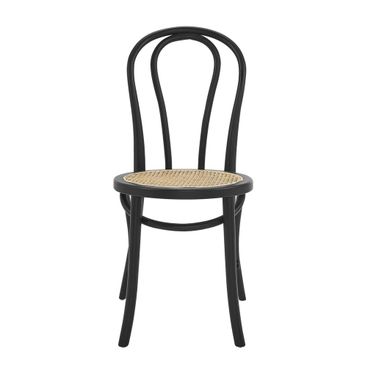 Solid Wood and Rattan Curved Back Dining Side Chairs Set of 2 In Black and Natural