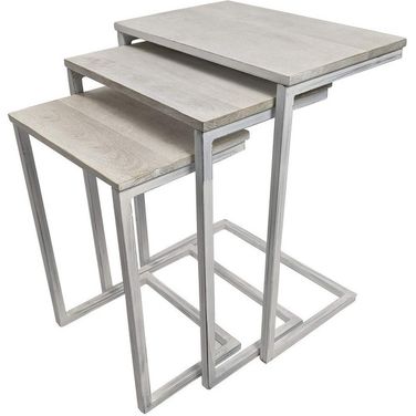 Solid Wood and Steel Frame Nested Tables Set of 3 In Antiqued White