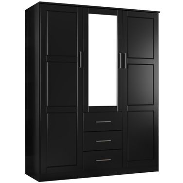 Cosmo 3-Door Wardrobe with Mirrored Door In Black