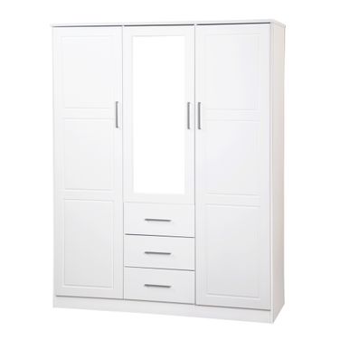 Solid Wood Cosmo 3-Door Wardrobe With Mirrored Door In White