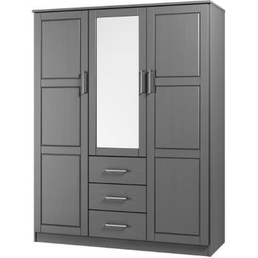 Solid Wood Cosmo Wardrobe With Mirrored Door In Gray