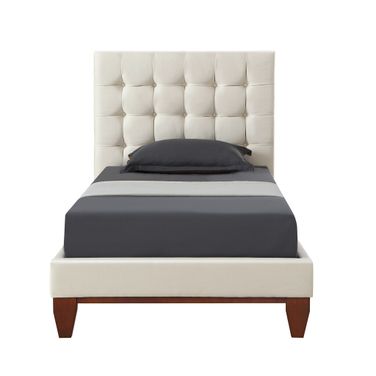 Solid Wood Full Tufted Upholstered Linen Bed In Beige