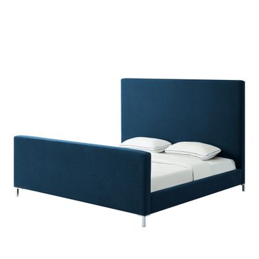 Solid Wood King Upholstered Linen Bed In Denim Blue