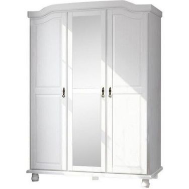 Solid Wood Kyle 3-Door Wardrobe With Mirrored Door In White