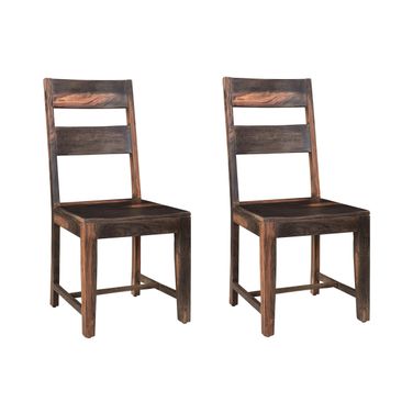 Solid Wood Ladder Back Dining Side Chairs Set of 2 In Dark Brown