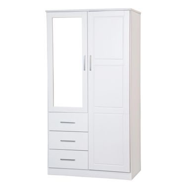 Solid Wood Metro 2-Door Wardrobe With Mirrored Door In White