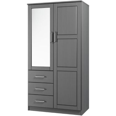 Solid Wood Metro Wardrobe With Mirrored Door In Gray