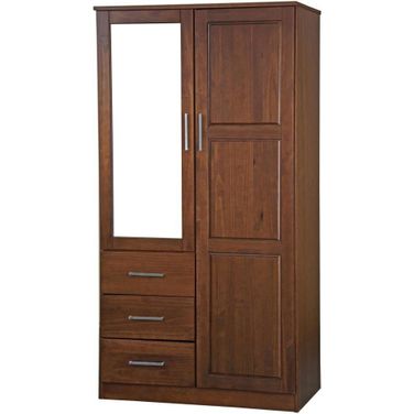 Solid Wood Metro Wardrobe With Mirrored Door In Mocha