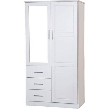Solid Wood Metro Wardrobe With Mirrored Door In White