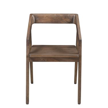 Solid Wood Open Back Dining Arm Chair In Dark Brown