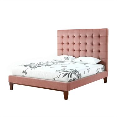 Solid Wood Queen Tufted Upholstered Velvet Bed In Blush