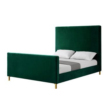 Solid Wood Queen Upholstered Velvet Bed In Hunter Green